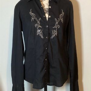 HARLEY DAVIDSON LADIES SNAP FRONT COTTON LONG SLEEVE COTTON COLLARED SHIRT SZ M